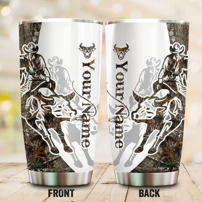 Personalized Name Bull Riding Stainless Steel Tumbler Tattoo