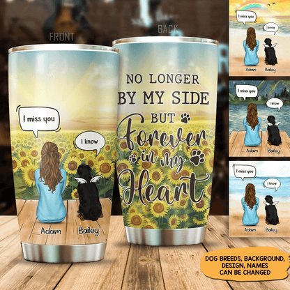 No Longer By My Side But Forever In My Heart, Gift For Dog Mom, Customized Stainless Steel Tumbler For Dog Lovers, Memorial Gifts