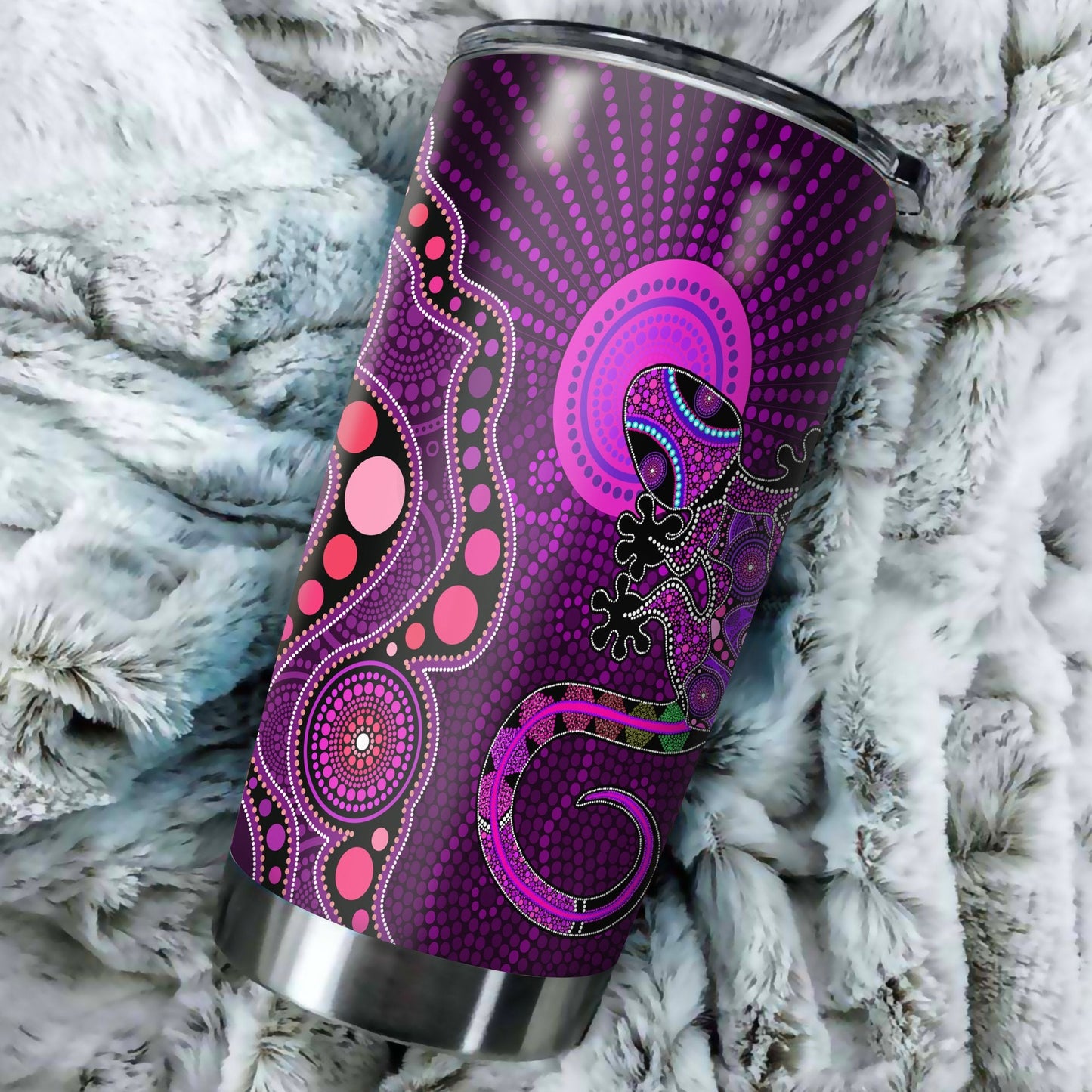 Aboriginal Decors Australian Gifts Purple Lizard Sun Stainless Steel Tumbler 20Oz
