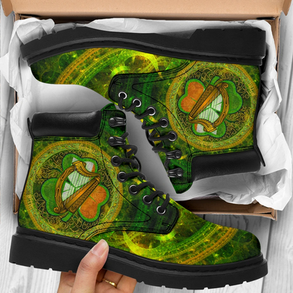 Premium 3D Lucky Irish Harp And Shamrock Boots MEI