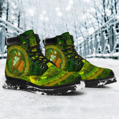 Premium 3D Lucky Irish Harp And Shamrock Boots MEI