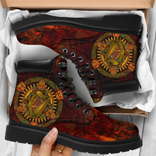 Premium 3D Red Celtic Knot Irish Harp Boots MEI