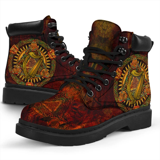 Premium 3D Red Celtic Knot Irish Harp Boots MEI