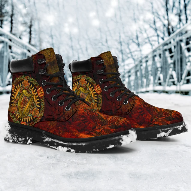 Premium 3D Red Celtic Knot Irish Harp Boots MEI