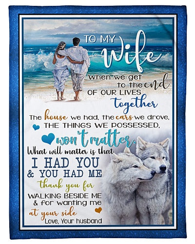 Custom Blanket Wolf To My Wife-Best Gift For Wife-Sherpa Blanket TN