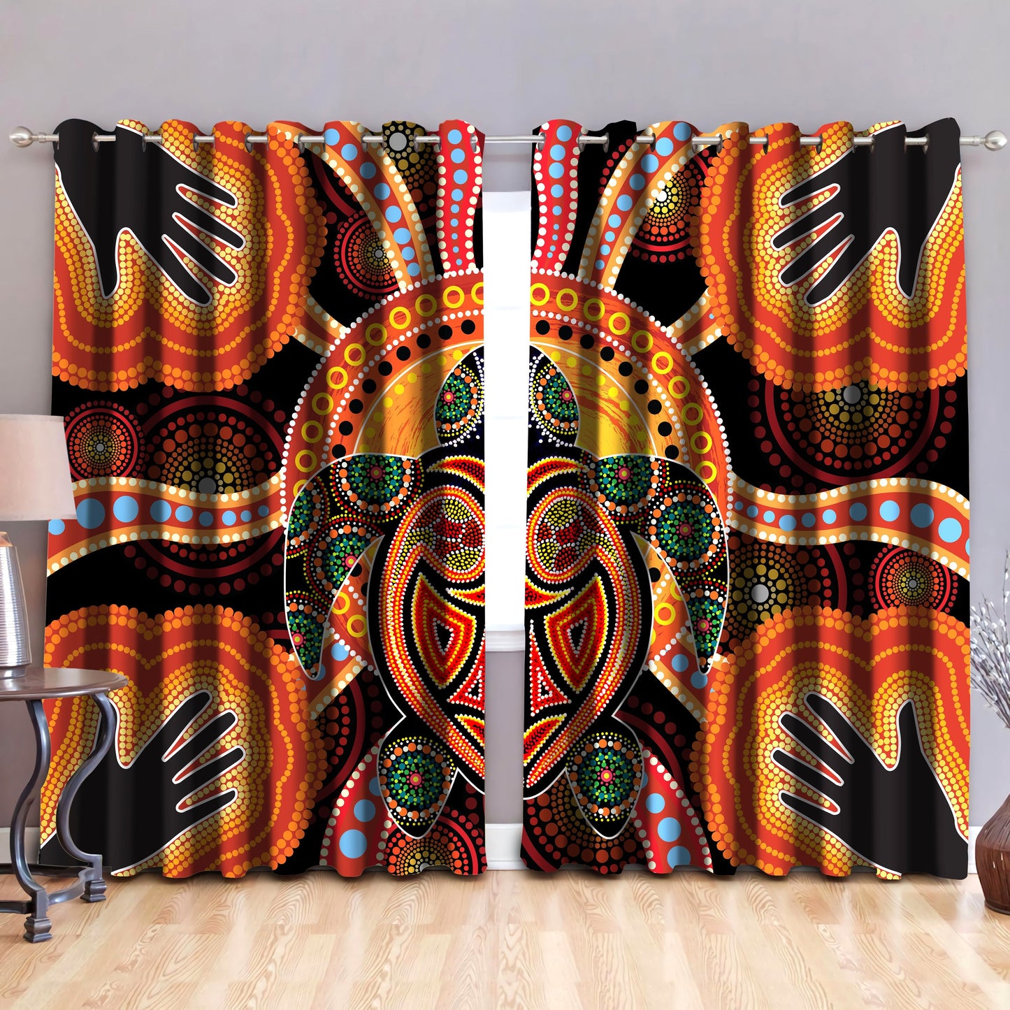 Aboriginal Turtle Touch the Sun Indigenous Painting Art Thermal Grommet Window Curtains
