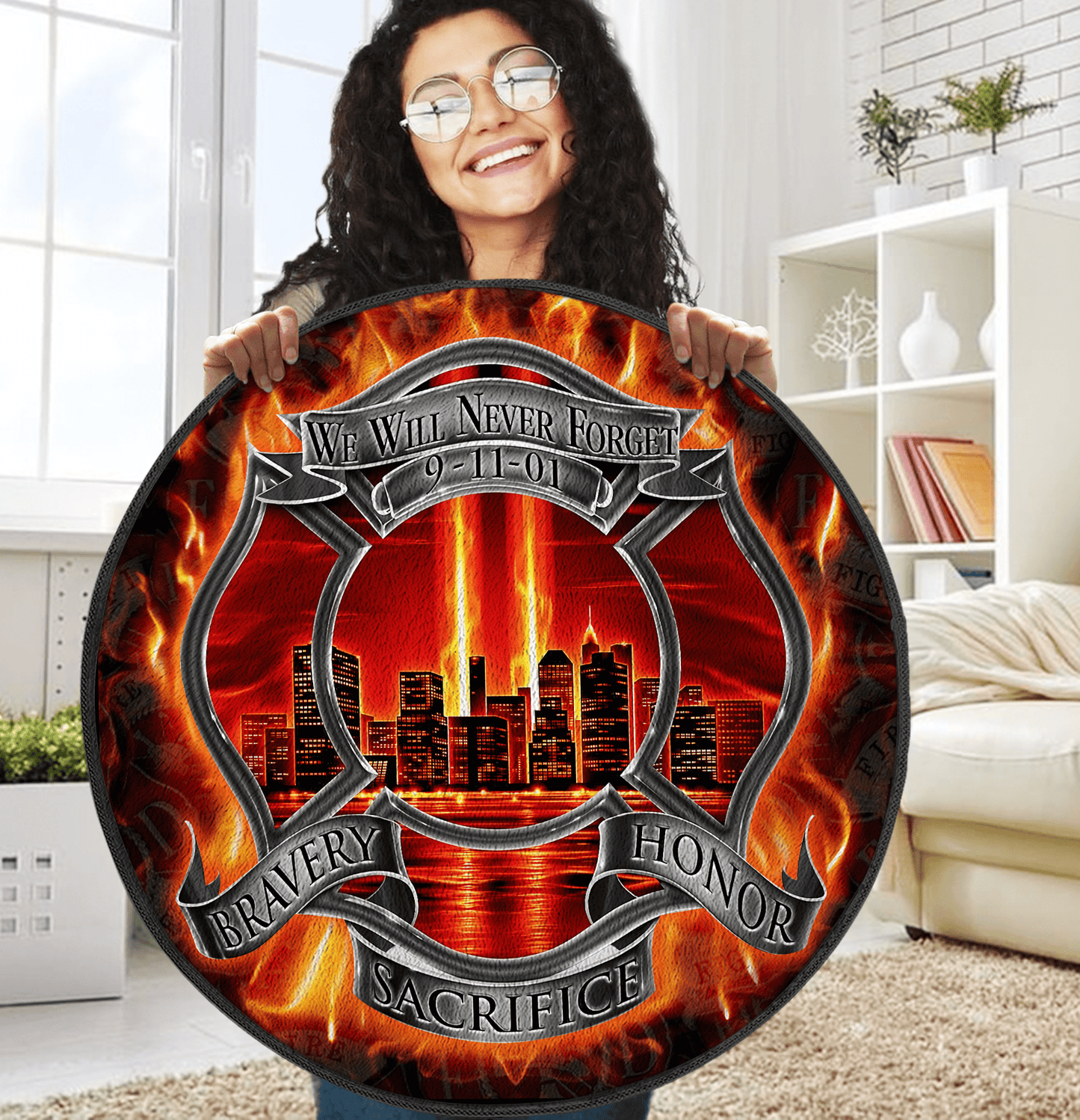 Never Forget Firefighter Circle Rug