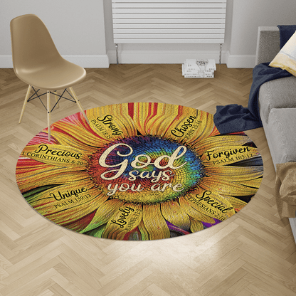 Jesus-Sunflower God Say You Circle Rug