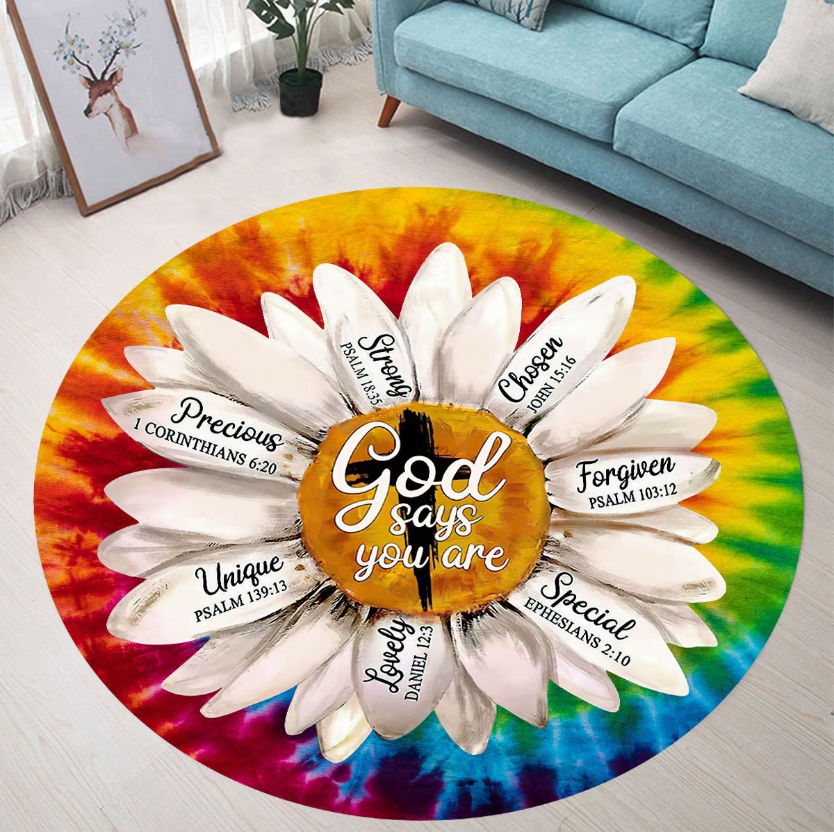 Jesus-Daisy God Say You Are Circle Rug