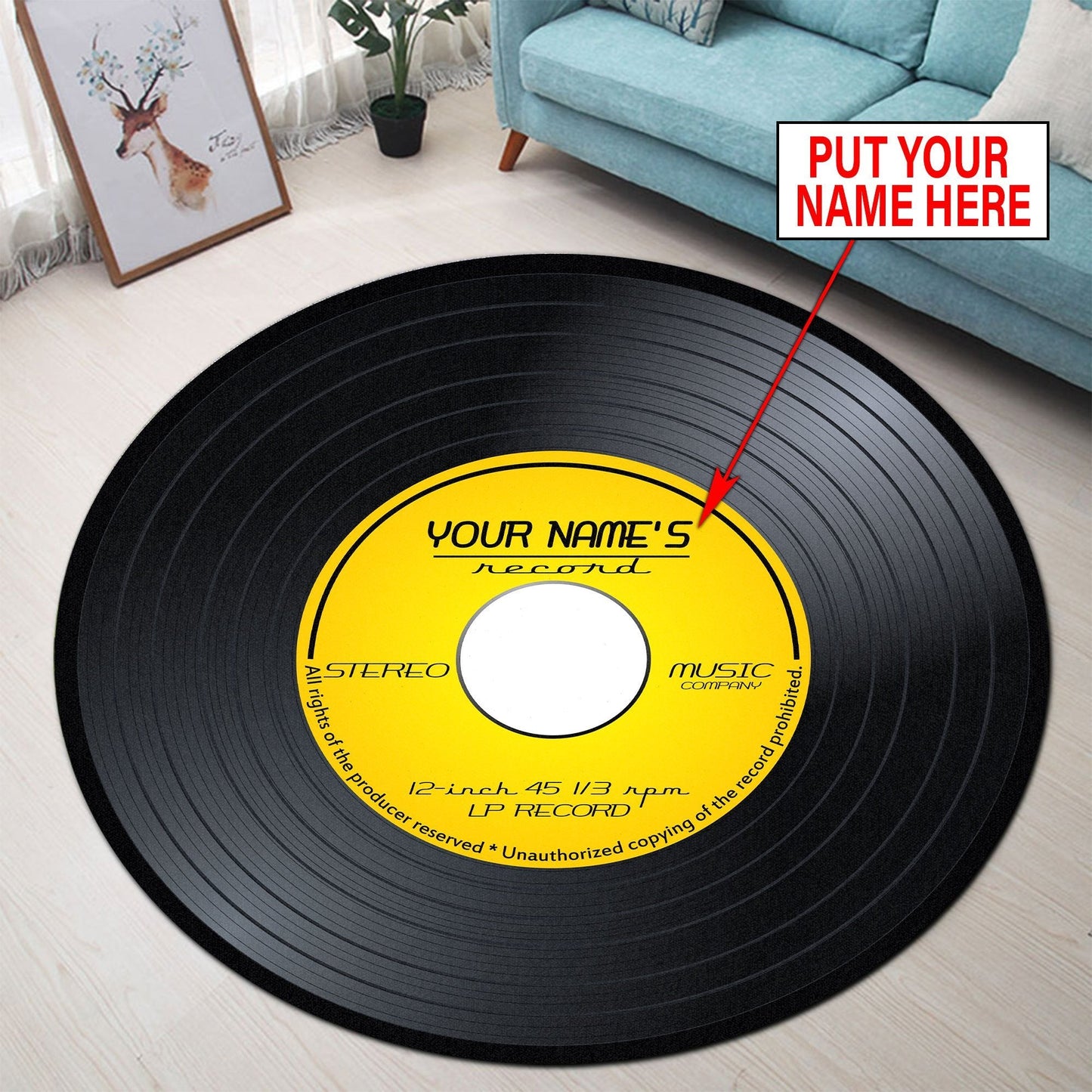 Personalized Name Vinyl Record Round Rug