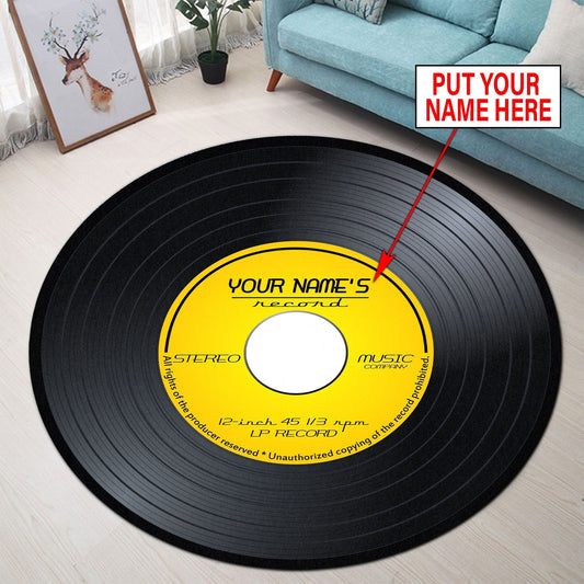 Personalized Name Vinyl Record Round Rug