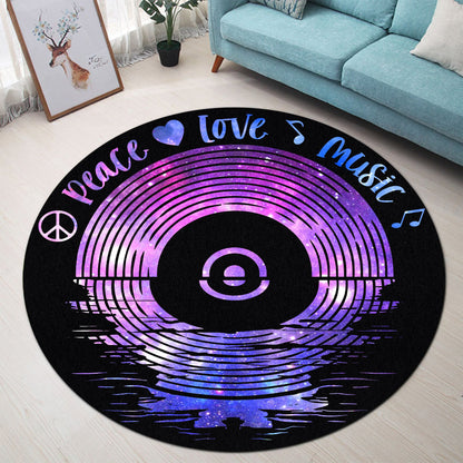 Peace Love Music on Vinyl LP Records Sunset Round Rug