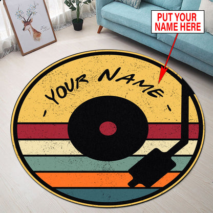 Personalized Name Retro Vinyl Records Round Rug