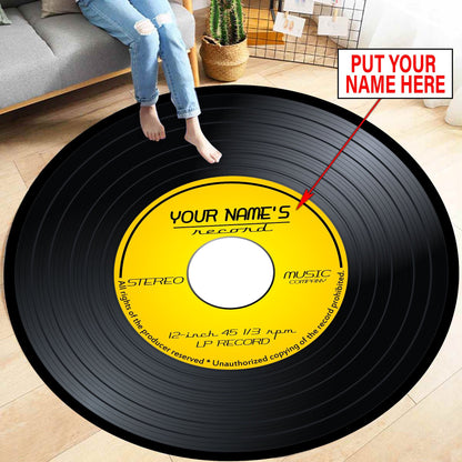 Personalized Name Vinyl Record Round Rug