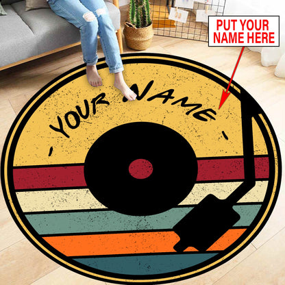 Personalized Name Retro Vinyl Records Round Rug