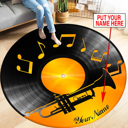 Personalized Name Vinyl Record Trumpet Musical Round Rug