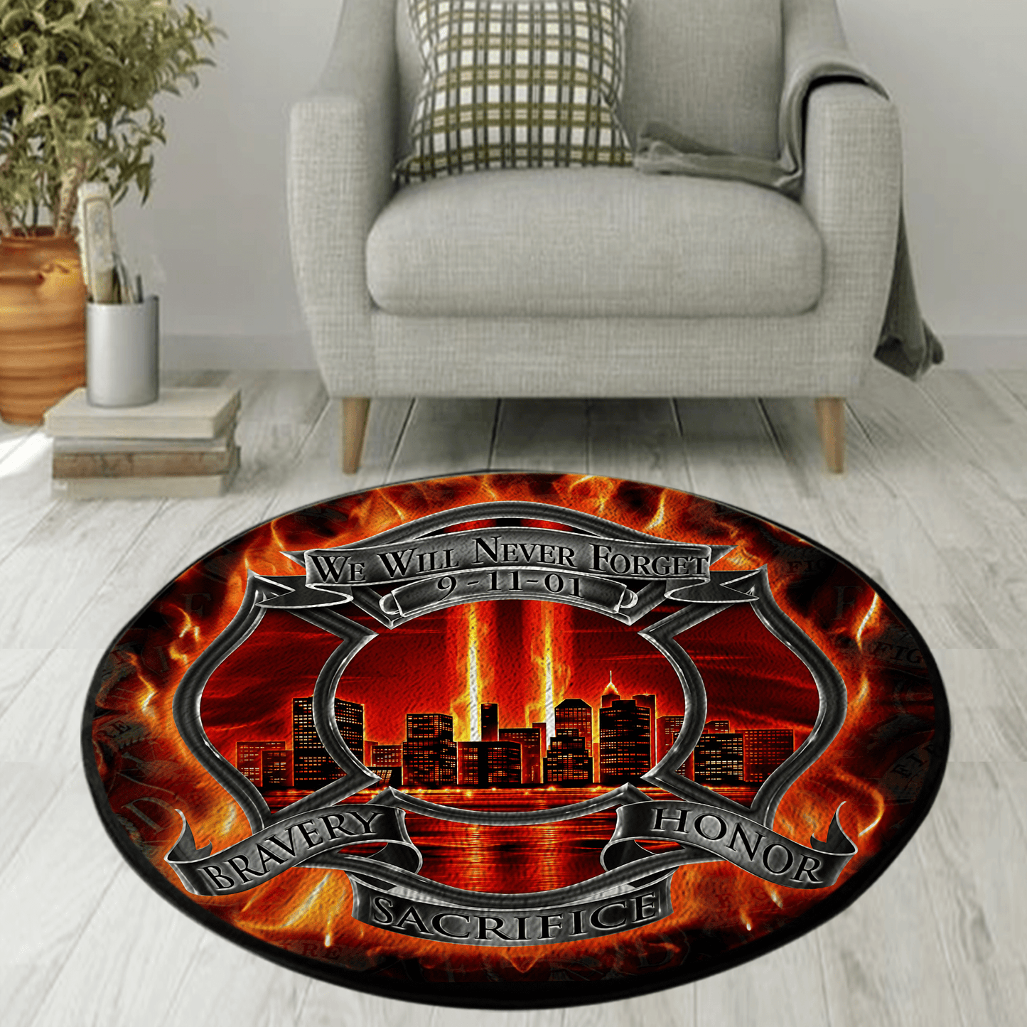 Never Forget Firefighter Circle Rug
