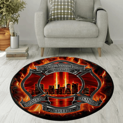 Never Forget Firefighter Circle Rug