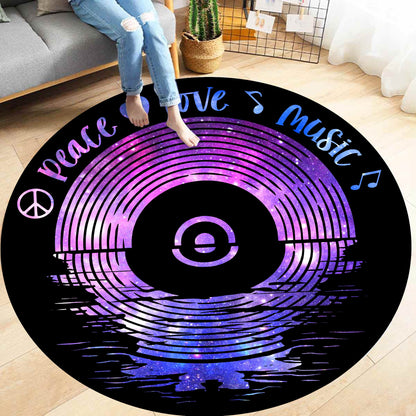 Peace Love Music on Vinyl LP Records Sunset Round Rug