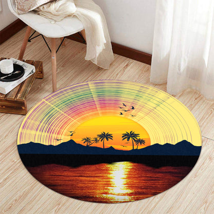 Vinyl Record Sunset Round Rug