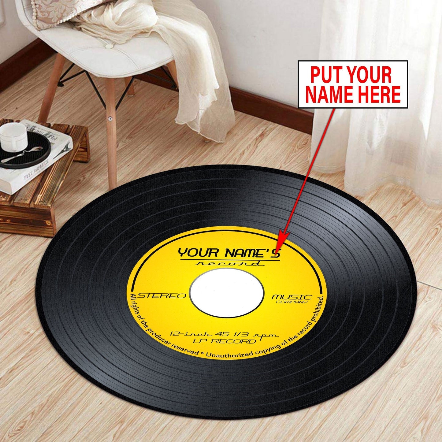 Personalized Name Vinyl Record Round Rug