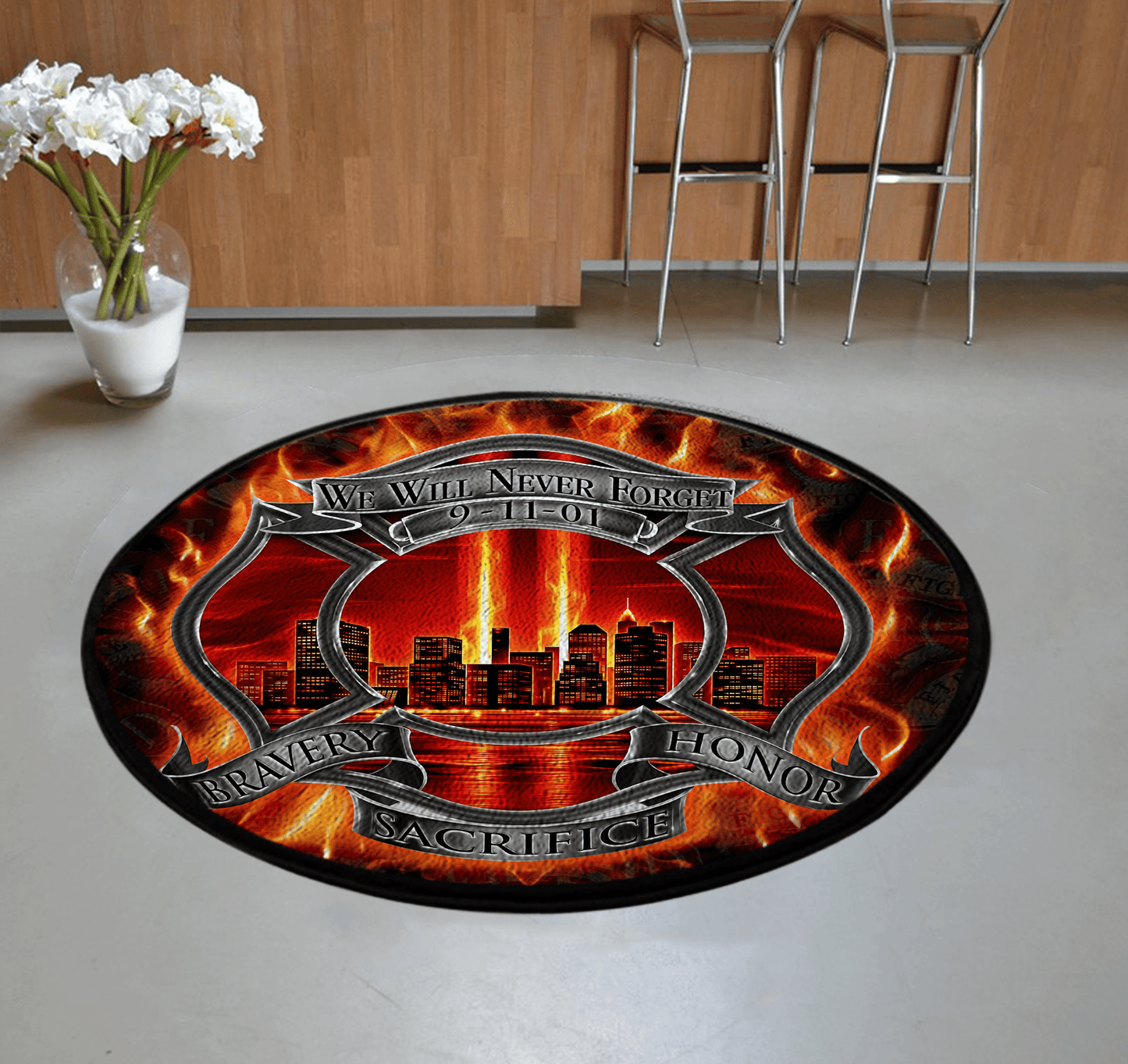 Never Forget Firefighter Circle Rug
