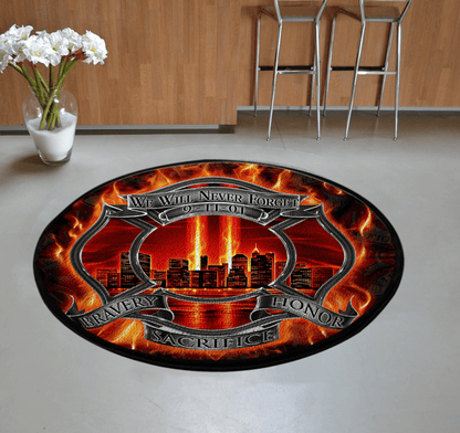 Never Forget Firefighter Circle Rug