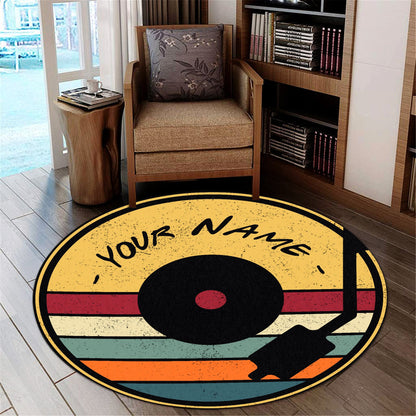 Personalized Name Retro Vinyl Records Round Rug