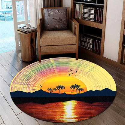 Vinyl Record Sunset Round Rug