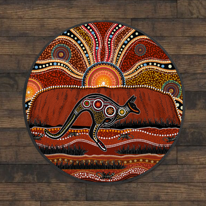 Aboriginal Kangaroo running Lizard Australia Art Circle Rug