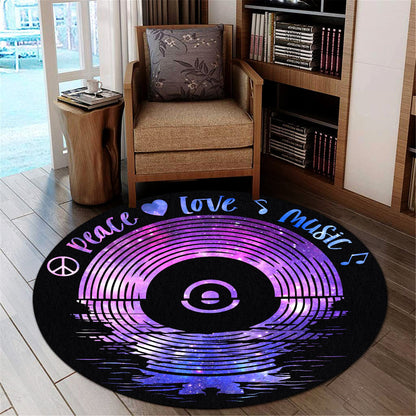 Peace Love Music on Vinyl LP Records Sunset Round Rug
