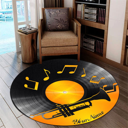 Personalized Name Vinyl Record Trumpet Musical Round Rug