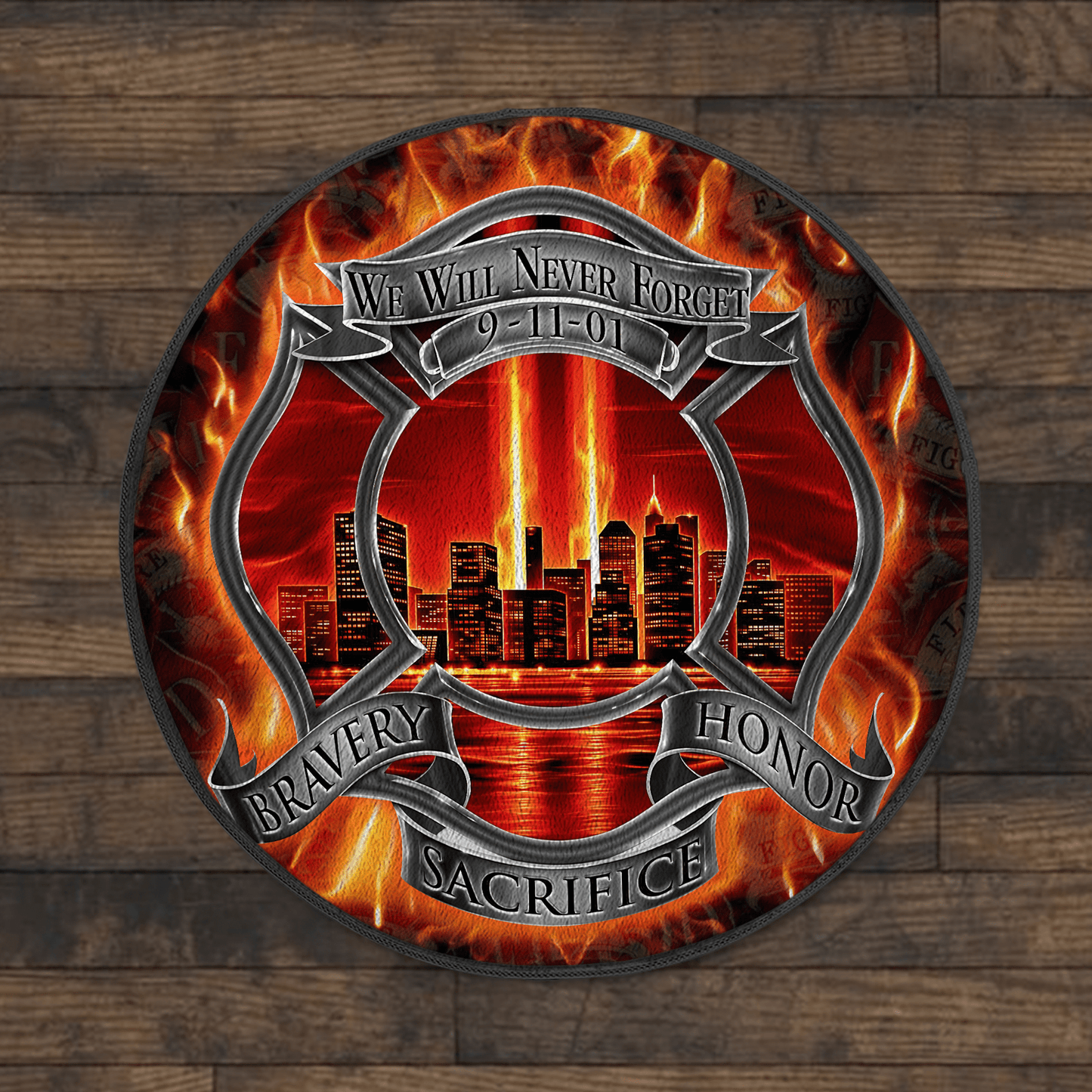 Never Forget Firefighter Circle Rug