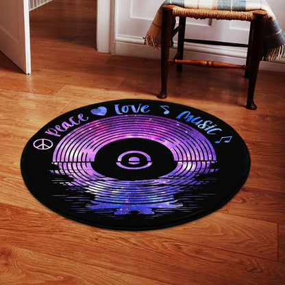 Peace Love Music on Vinyl LP Records Sunset Round Rug