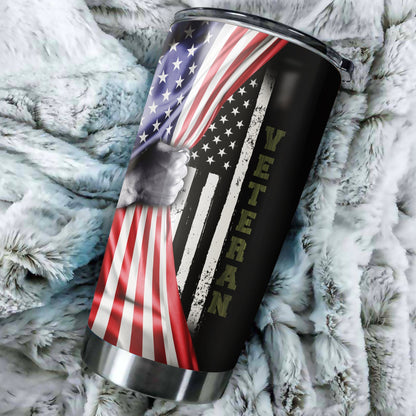 US Veteran American flag camo stainless steel tumbler Proud Military