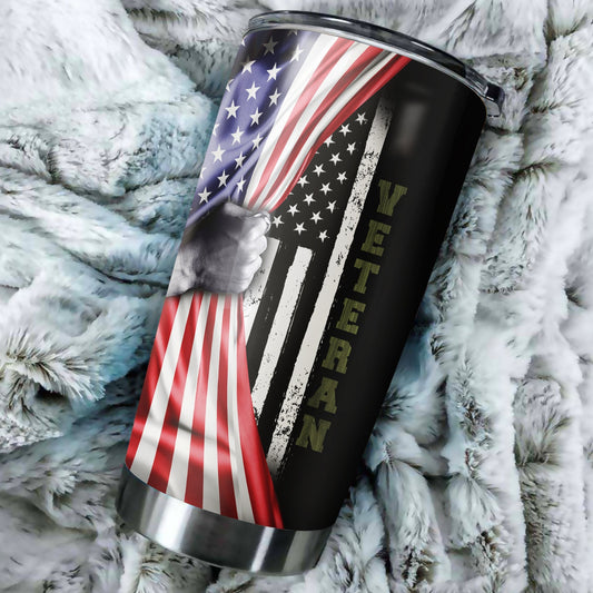 US Veteran American flag camo stainless steel tumbler Proud Military
