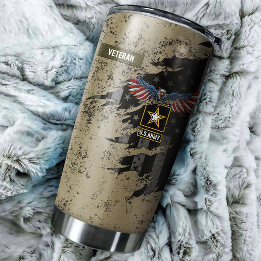 Veteran US Army Eagle in my heart stainless steel tumbler Proud Military