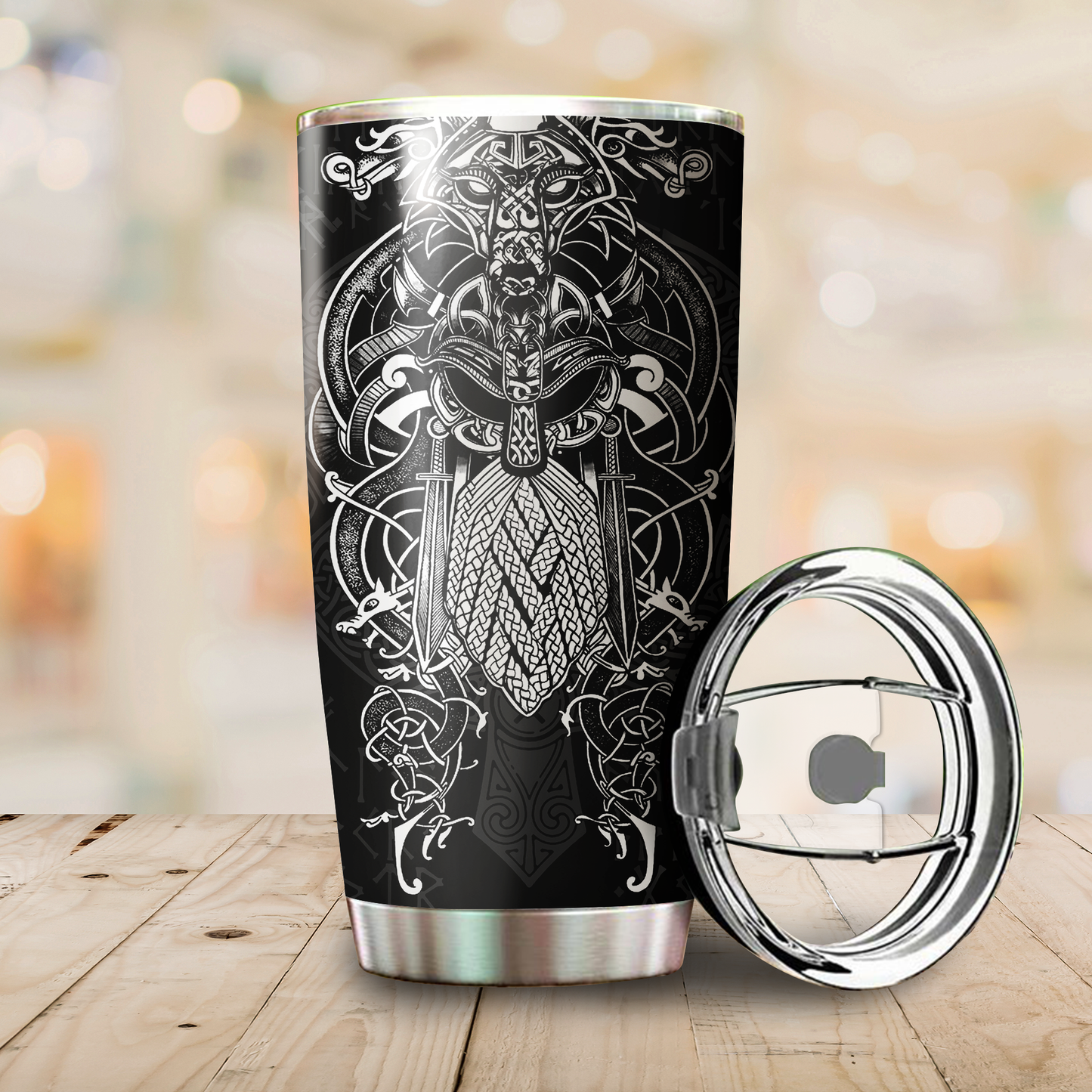 Vikings - Odin Tatoo Style Stainless Steel Tumbler Cup