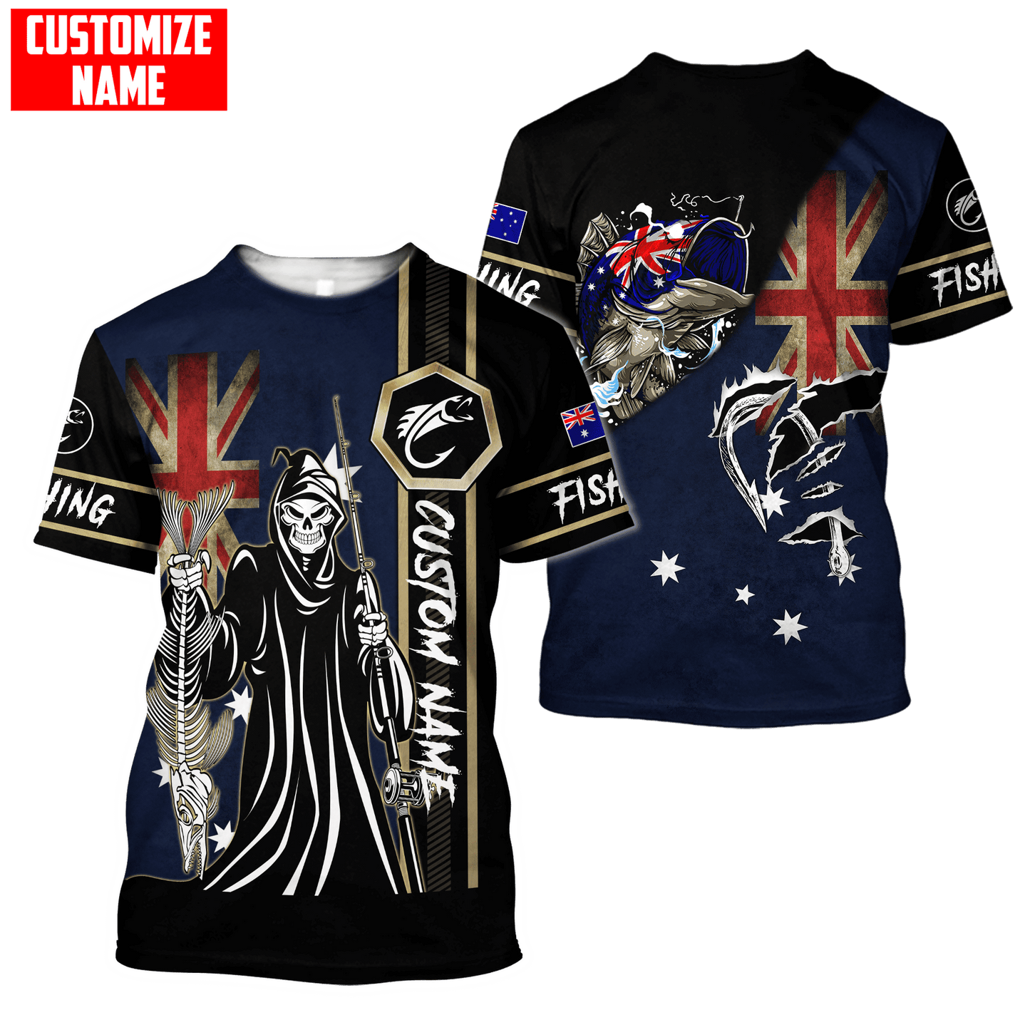 Fishing Skull Reaper Australian Flag Custom name fishing shirt for men and women