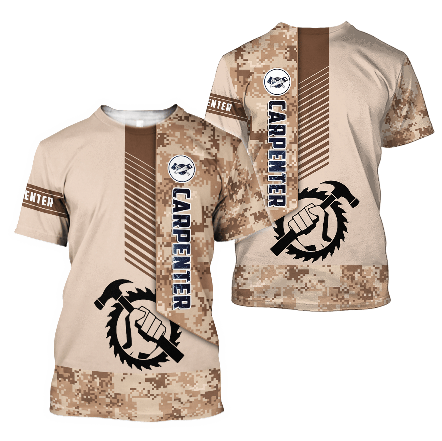 Personalized Name Carpenter 3D All Over Printed Unisex Shirts Brown Camo