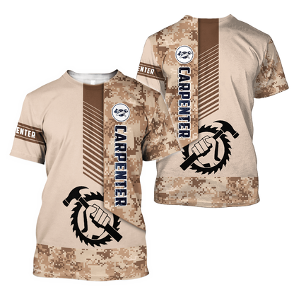 Personalized Name Carpenter 3D All Over Printed Unisex Shirts Brown Camo