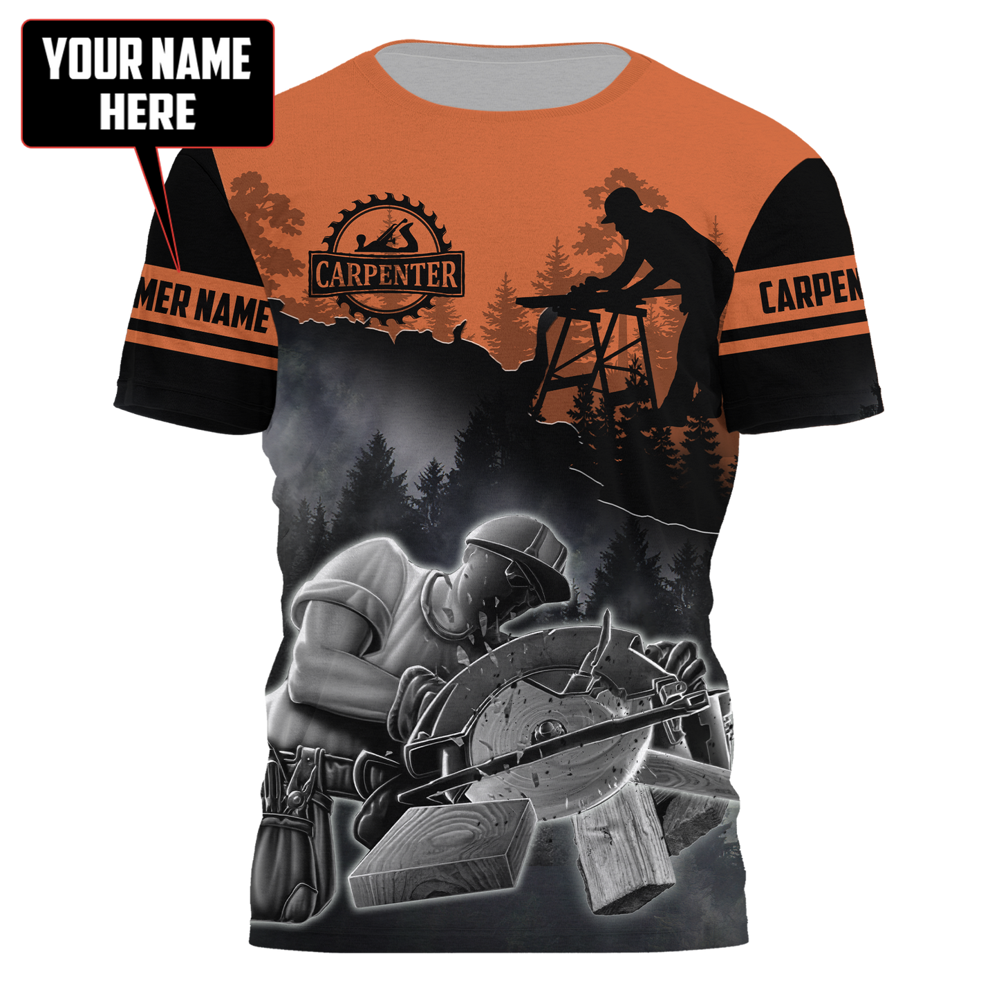 Personalized Name Carpenter 3D All Over Printed Unisex Shirts Orange Ver 2