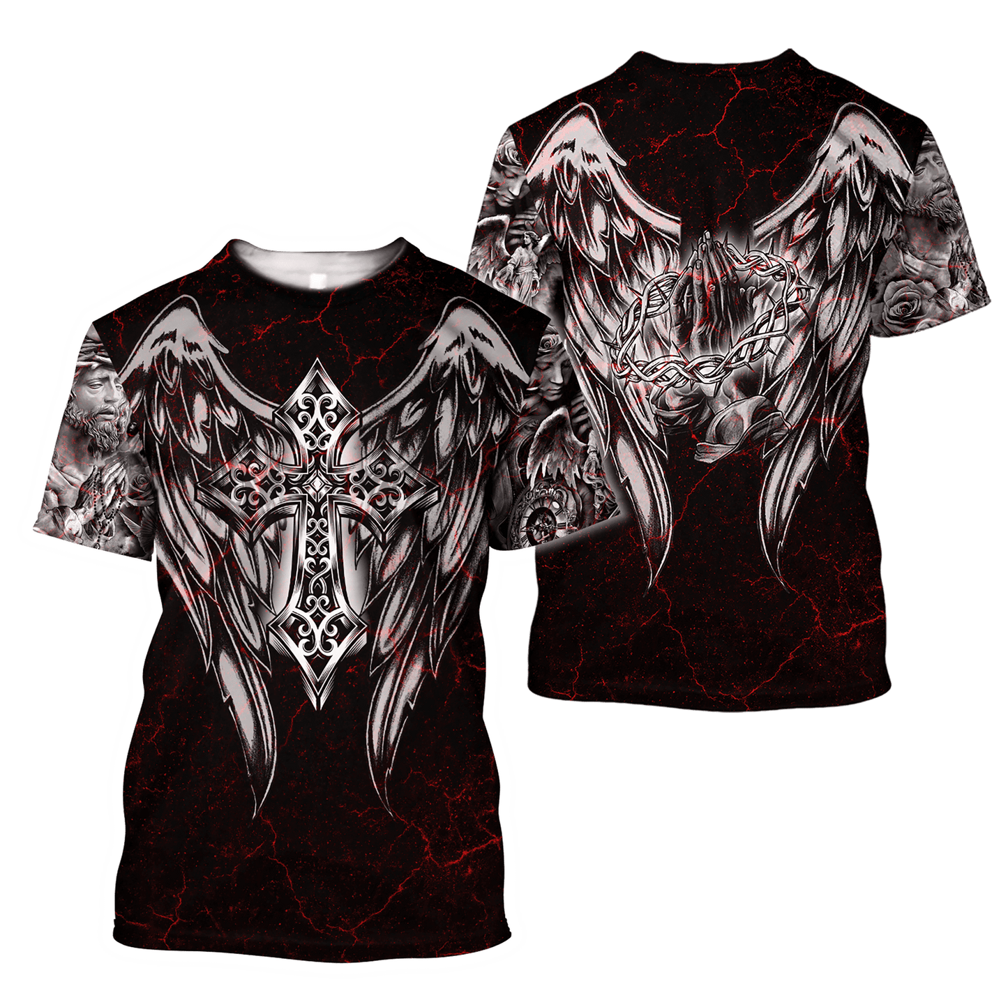 Jesus Christ Cross and Wings Black Red 3D Printed Hoodie, T-Shirt for Men and Women