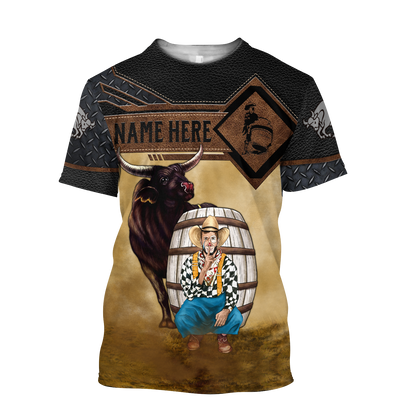 Personalized Name Bull Riding 3D All Over Printed Unisex Shirts Rodeo Clown