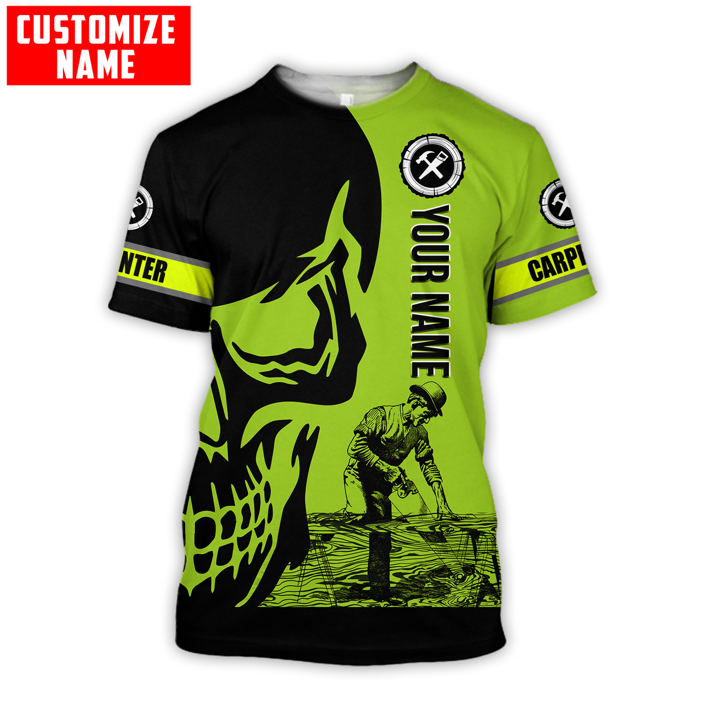 Personalized Name Carpenter 3D All Over Printed Unisex Shirts Green Neon