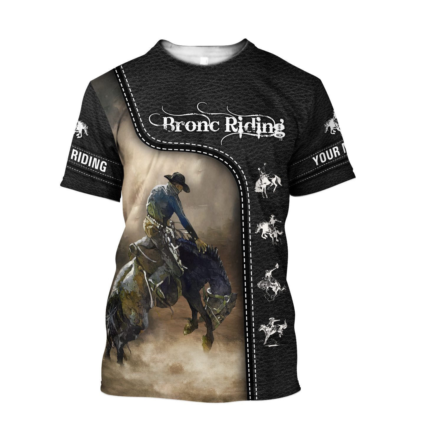 Personalized Name Rodeo 3D All Over Printed Unisex Shirts Black Leather Texture