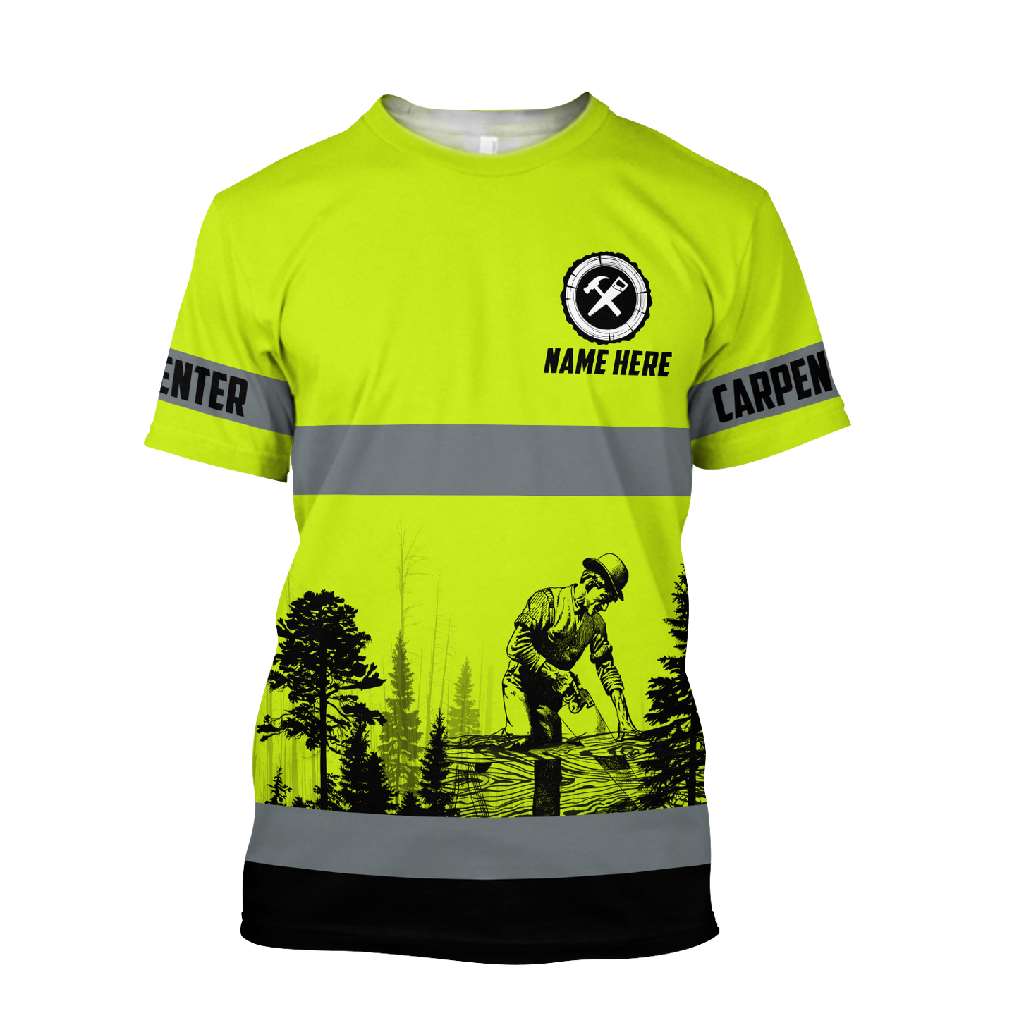 Personalized Name Carpenter 3D All Over Printed Unisex Shirts Green Safety