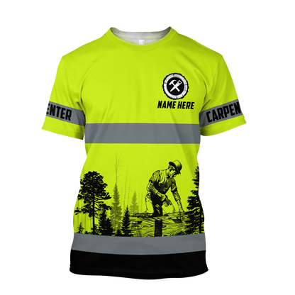 Personalized Name Carpenter 3D All Over Printed Unisex Shirts Green Safety