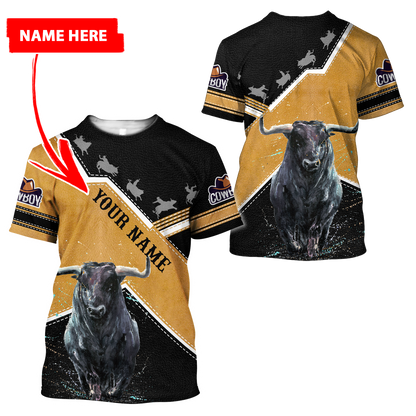 Personalized Name Bull Riding 3D All Over Printed Unisex Shirts Black Bull