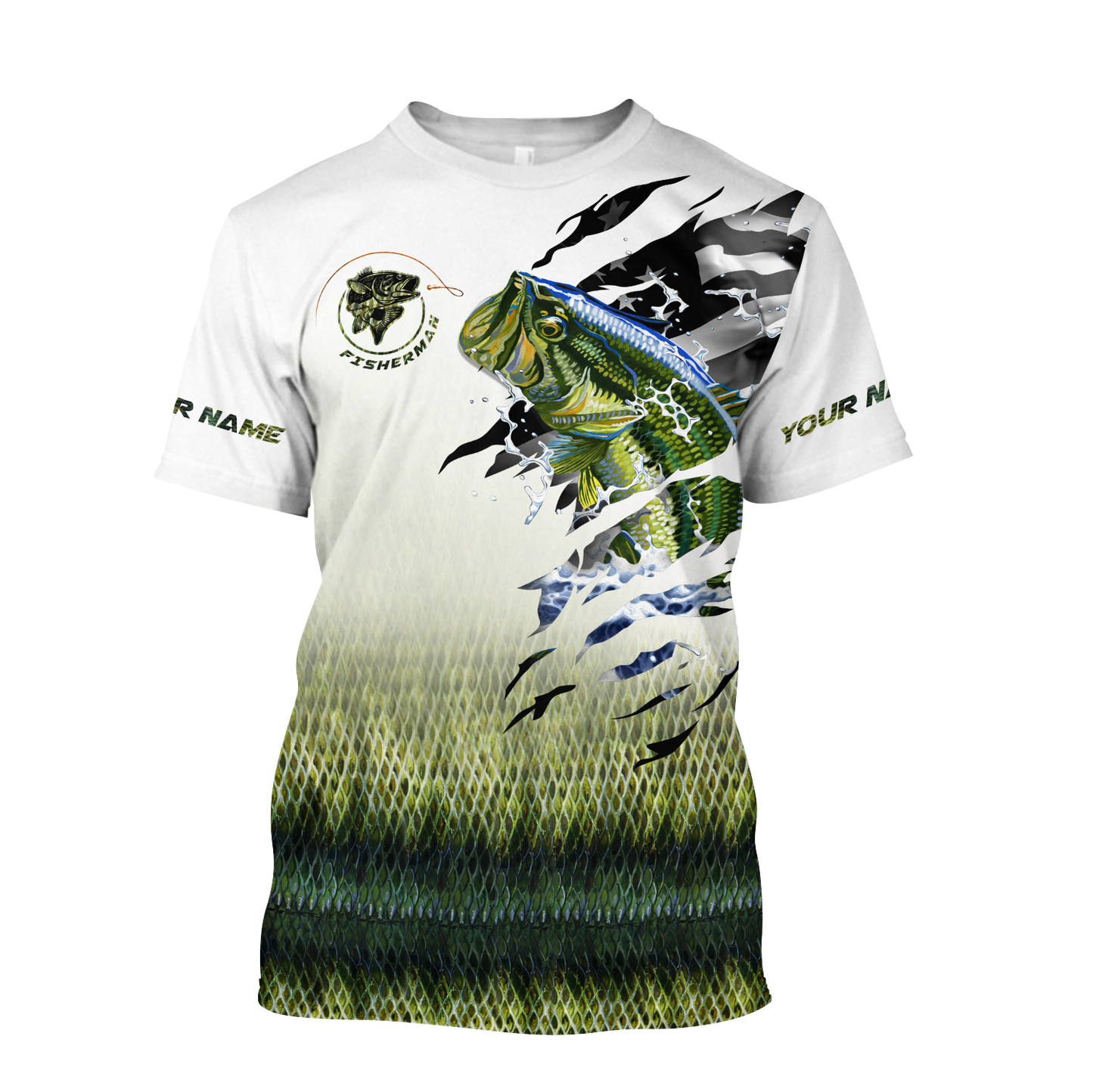 Custom name Bass fishing escape Skin camo 3D printed shirts